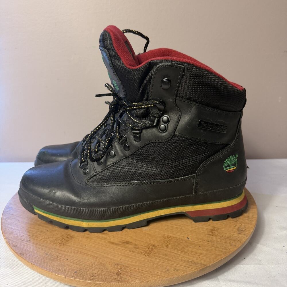 Vintage Timberland Boots 87065 size 10M Black multicolor Jamaica theme